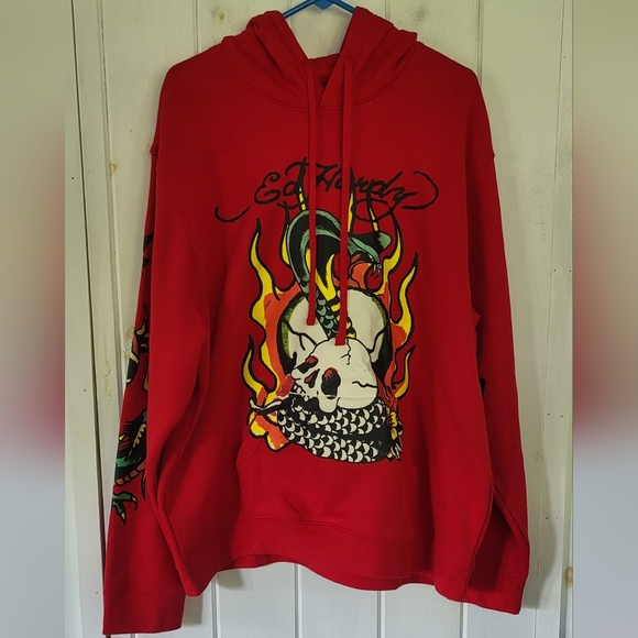 Ed Hardy Love Kill Slowly Skull Tattoo Y2K Red Snake Hoodie - Picture 1 of 7